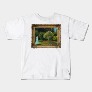 Gold Frame Woman in the Garden - Monet Kids T-Shirt